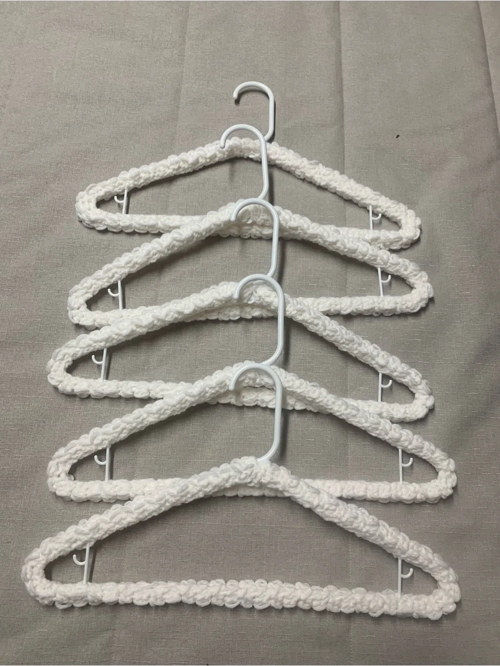 Hand Crafted White Crocheted Padded Closet Hangers - Set of 5